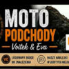 Banner promoting Moto Podchody with Voitek & Eva on NOTE Radio, featuring a rock cliff background and a left round badge.