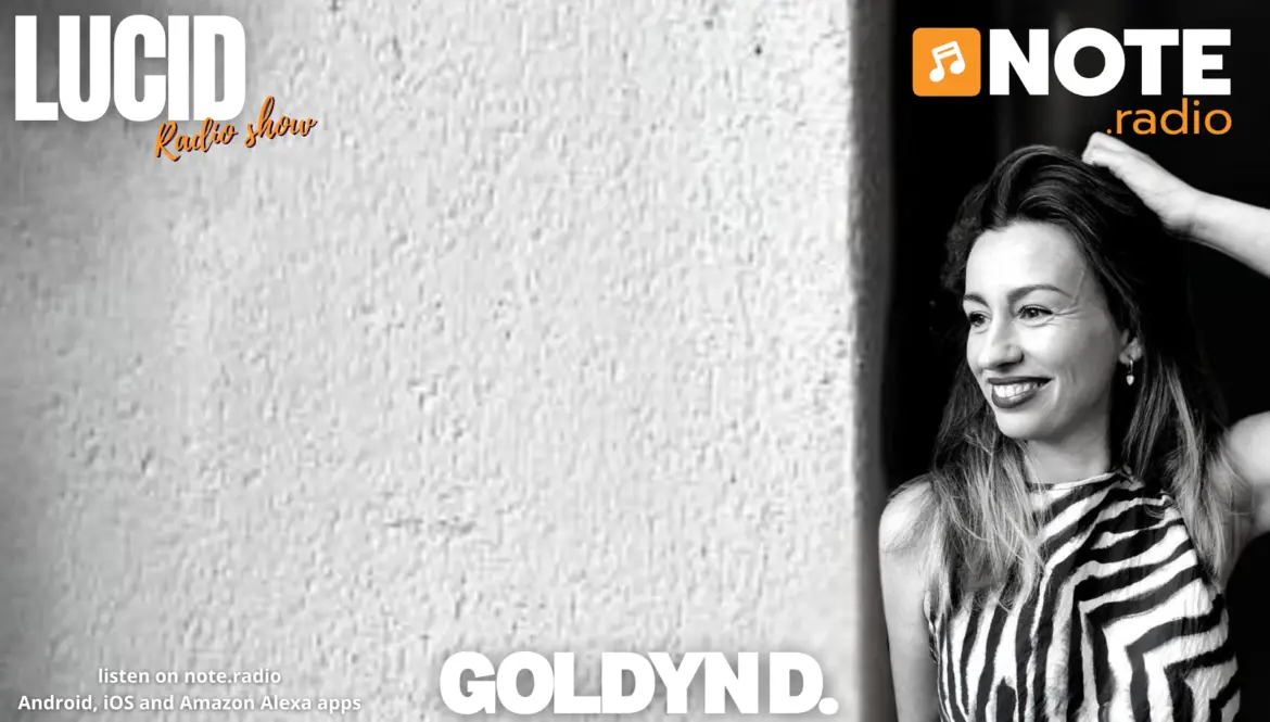 Promotional banner for Lucid Radio show on NOTE.radio, featuring a smiling woman in a zebra-print top.