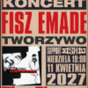 Concert poster advertising Fisz Emade Tworzywo at The Fleece Bristol on 11 April 2027 at 7:00 PM; bold red/black Polish typography with band photos.