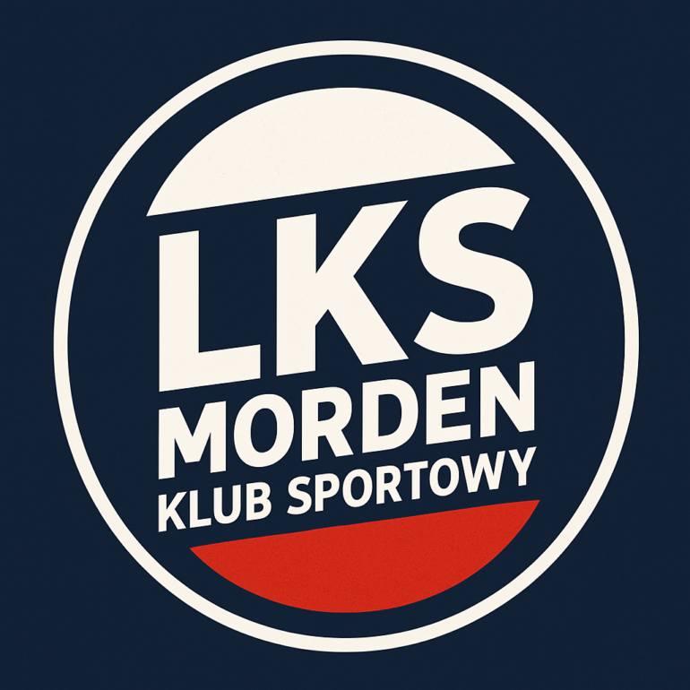 Circular logo with white border on a dark blue background; features large 'LKS MORDEN' text and 'KLUB SPORTOWY' beneath, with a red arc at the bottom.