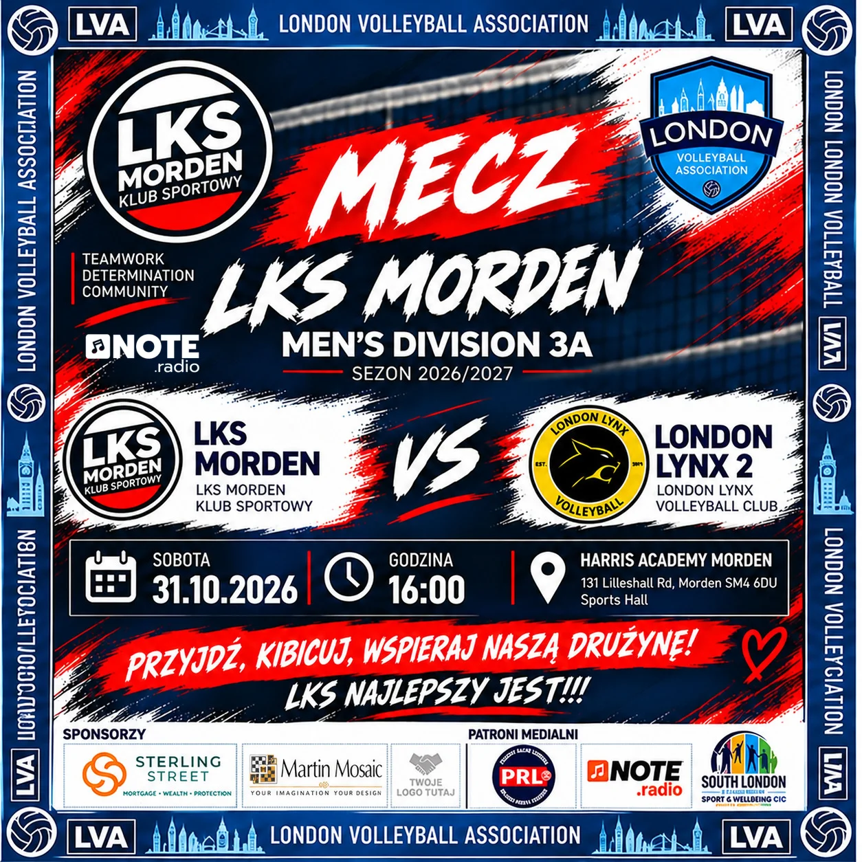 Mecz Ligowy LVA Men’s Div 3A: LKS MORDEN vs LONDON LYNX 2 — NOTE.radio