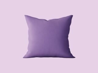 pillow_01 - NOTE.radio - Polskie radio w UK | Polskie radio w Londynie Purple square throw pillow on a pale lavender background, simple product shot.